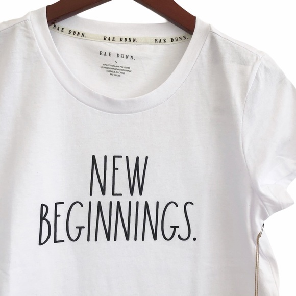 RAE DUNN NWT New Beginnings Graphic Front T Shirt Size Small in White - Picture 2 of 9